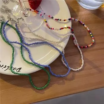 Красочные бусы ожерелье мода очарование темперамент женщины богемный этнический стиль цвет рисовые бусины ключицы ожерелья пляжные украшения аксессуары подарки