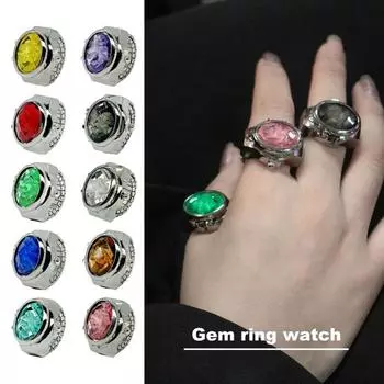 Красочные часы со стразами и откидной крышкой, эластичный ремешок из нержавеющей стали, овальный циферблат, женские часы, кольцо на палец, подарок на день рождения, модные аксессуары красный