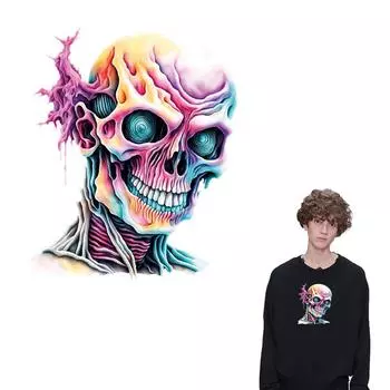 Красочные черепа, наклейка с теплопередачей, хип-хоп, аксессуары «сделай сам», наклейка на джинсы, модный термопресс, аппликация в полоску, нашивки