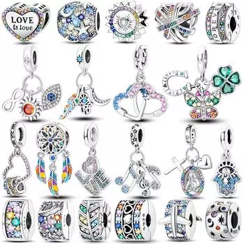 Красочные Цирконий ЛЮБОВЬ Мотаться Стерлингового Серебра 925 Глаз Света Сердце Кулон Подвески Бусины Подходит Новый Браслет Ожерелье Ювелирные Изделия