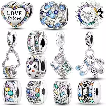 Красочные Цирконий ЛЮБОВЬ мотаться Стерлингового Серебра 925 Глаз Света Сердце Кулон Подвески Бусины Подходит Браслет Ожерелье Ювелирные Изделия
