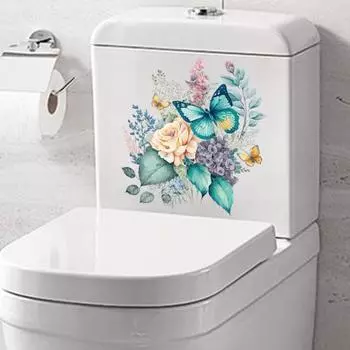 Красочные Цветочные Бабочки Наклейка на Туалет Съемная Самоклеящаяся Водонепроницаемая ПВХ Гостиная Стена Искусства Ванная Комната Крышка Унитаза Украшение Наклейка Stickers