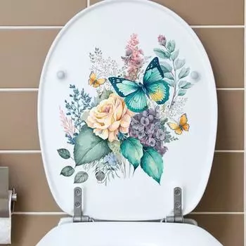 Красочные Цветочные Бабочки Наклейка на Туалет Съемная Самоклеящаяся Водонепроницаемая ПВХ Гостиная Стена Искусства Ванная Комната Крышка Унитаза Украшение Наклейка