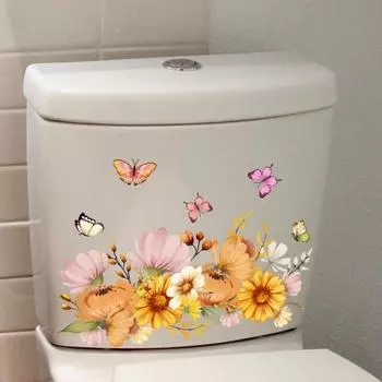 Красочные цветочные бабочки стикер для туалета съемный самоклеящийся водонепроницаемый ПВХ стена для гостиной