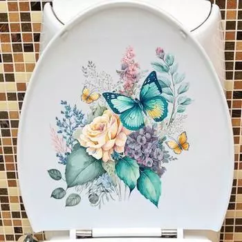Красочные цветочные бабочки стикер для туалета съемный самоклеящийся водонепроницаемый ПВХ стена для гостиной