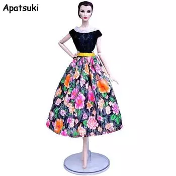 Красочные цветочные деревенские модные 1/6 кукольные наряды для куклы Барби вечернее платье принцессы вечернее платье аксессуары для кукол NOS чёрный