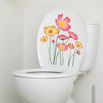 Красочные цветочные наклейки для туалета, съемные, самоклеящиеся, водонепроницаемые, из ПВХ, настенные рисунки для гостиной
