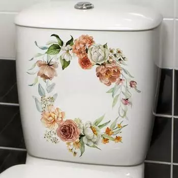 Красочные цветочные наклейки для унитаза, съемные, самоклеящиеся, водонепроницаемые, из ПВХ, настенные художественные украшения для ванной комнаты