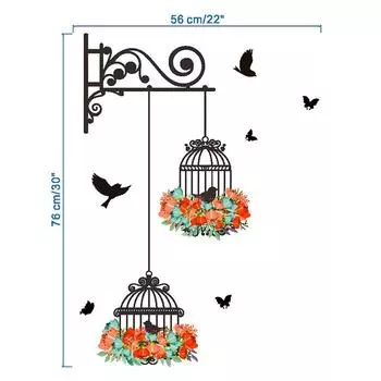 Красочные цветочные птичьи клетки летящие птицы настенные наклейки креативный домашний декор наклейки 25x70CM