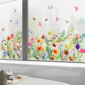 Красочные цветочные съемные наклейки на окна из ПВХ украсят ваш дом или офис