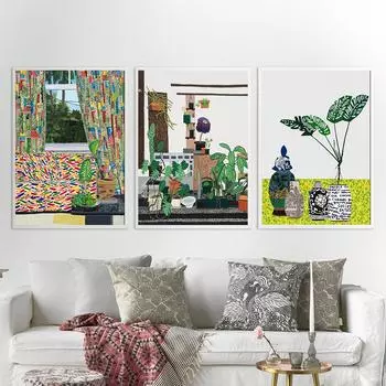 Красочные цветы, ботанический настенный художественный холст, картина с зелеными растениями, постеры и принты, минимализм, настенные панно для декора гостиной 21*30cm