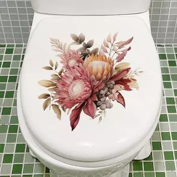 Красочные цветы Наклейки для туалета Украшения для ванной комнаты Кухня Холодильник Самоклеящиеся наклейки Домашний декор 30x30cm разноцветный