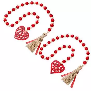 Красочные деревянные бусины гирлянда с кисточкой пеньковая веревка украшения в форме сердца романтические