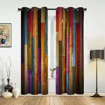 Красочные деревянные доски ретро-шторы для окон, украшение дома, шторы для гостиной, шторы для детской комнаты, шторы для кухни, спальни 135W x 60H(cm) x1