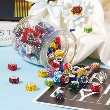 Красочные европейские бусины с большими отверстиями из полимерной глины, хрустальные подвески-разделители, подходят для цепочек-змей с металлическим браслетом, ожерельем, изготовление ювелирных изделий 15pcs разноцветный