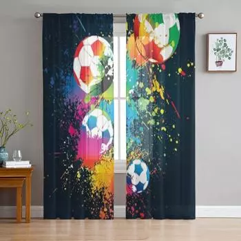 Красочные футбольные мячи, роскошные шифоновые прозрачные шторы для гостиной, спальни, украшение, вуаль, тюлевая занавеска 135W x 114H(cm)