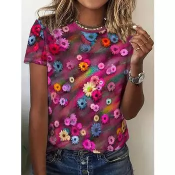 Красочные геометрические 3D-принтованные женские футболки с круглым вырезом и коротким рукавом, черный топ, летняя уличная одежда большого размера XXS