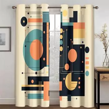 Красочные геометрические креативные шторы с узором 2 шт. Треугольники Шары Детская комната Гостиная Спальня Кухня Балкон Украшения 50W130H(CM)X2PCS&Grommet Top