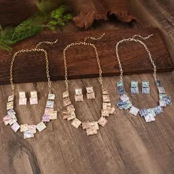 Красочные геометрические квадратные серьги и ожерелье модное и универсальное женское геометрическое ожерелье синий