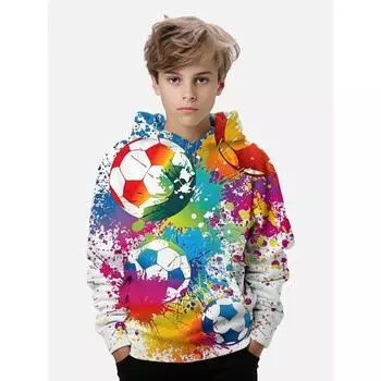 Красочные граффити Футбол 3D принт мальчиков свитер с длинным рукавом толстовки, мальчики свитшот весна осень, дети толстовки с капюшоном топы 100