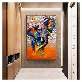 Красочные граффити, художественные плакаты и принты, настенная картина с изображением животных для гостиной, настенный художественный декор, картина с африканским диким слоном 21x30cm No Frame