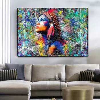 Красочные Граффити Индийские Женщины Картина Маслом Стены Индийская Девушка Художественный Портрет Гостиная Украшение Дома 21cm30cm NoFrame