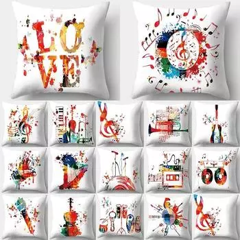 Красочные граффити Музыкальный инструмент Принт Наволочка Украшения для автомобиля Офис Гостиная Дом Наволочка 40x40cm