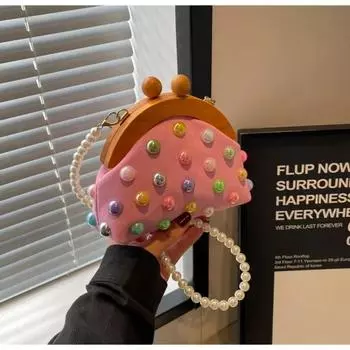 Красочные холщовые сумки через плечо с маленькими ракушками, деревянные застежки, жемчужные бусины, компактные сумки через плечо для женщин, повседневные, милые