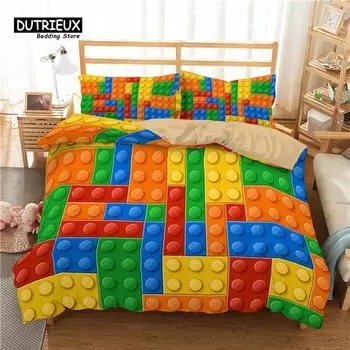 Красочные игрушки пододеяльник забавные строительные блоки постельное белье комплект с наволочками для малышей подростков мальчиков девочек подарок декор спальни EU single(135x200cm)