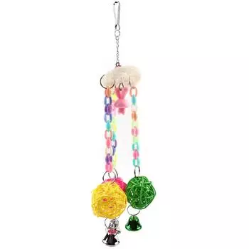 Красочные качели из ротанга в виде попугая с колокольчиком, игровые жевательные игрушки