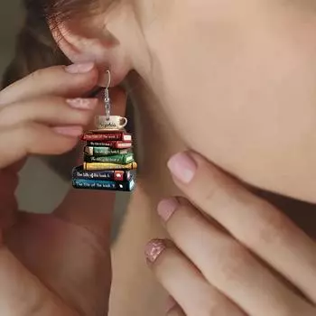 Красочные книги, дизайн чашки чая, висячие серьги, милые акриловые украшения в школьном стиле, сезонные серьги для школы