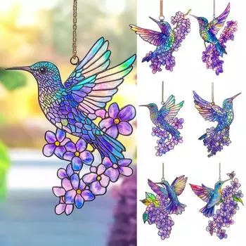 Красочные колибри ловец солнца окрашенный акриловый цветок и колибри украшение подвесной ловец солнца для дома в помещении окна сада балкона A