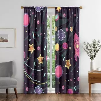 Красочные космические галактики планеты мультфильм затемняющие шторы для окон гостиной спальни ванной комнаты кухни двери шкафа декор крючки W50 X H130(CM)X2&Hook