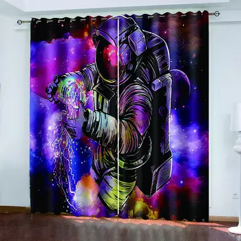 Красочные космические космические шторы для мальчиков в детской спальне, гостиной, зале, декоре кухни, шторах, жалюзи W50 X H130(CM)X2&Hook