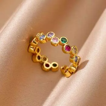 Красочные круглые кольца с бусинами из циркона для женщин, регулируемое обручальное кольцо из нержавеющей стали золотого цвета, эстетические украшения anillos mujer