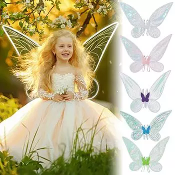 Красочные крылья бабочки Детский праздничный реквизит для выступлений на вечеринках Ангельские крылья эльфа Набор для девочек Праздничная фотография Ежедневный реквизит для фотосъемки белый