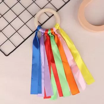 Красочные ленты танцевальный реквизит Радужный шелк Деревянные кольца колокольчики для рукопожатия для детских садов A2