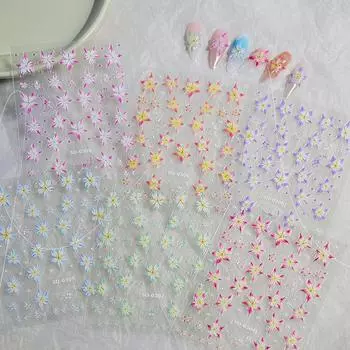 Красочные лилии цветок наклейки для ногтей рельеф 3D желе пять лепестков цветок украшения ногтей наклейки самоклеящиеся слайдеры оранжевый