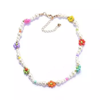 Красочные маленькие лепестки маргариток глазурованные бусины ожерелье женская цепочка на шею цепочка на ключицу