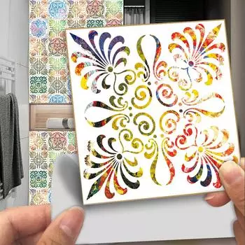 Красочные мандалы, твердая плитка, напольные наклейки на стену, кухонные туалетные столики, Декор, обои, блестящая поверхность, ПВХ, художественная фреска 10cmX10cmX10pcs