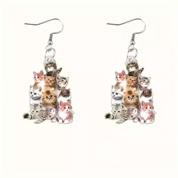 Красочные милые кошки, дизайн, висячие серьги, простой стиль для отдыха, акриловые украшения, милые женские украшения для ушей