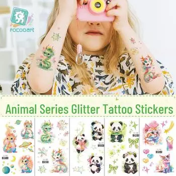 Красочные милые мультяшные животные блестящие татуировки наклейки для детей 120*75mm