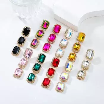 Красочные многослойные квадратные стеклянные бриллиантовые серьги для женщин - модные эффектные украшения