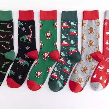 Красочные модные рождественские носки: Средний и высокий хлопковый джемпер, большие размеры, повседневная мужская мода One size: 41-46 чёрный