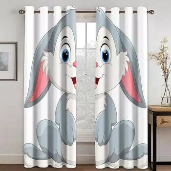 Красочные мультяшные анимационные животные занавески на окна для детей гостиная спальня ванная комната кухня дверь шкаф декор крючки 2 шт W50 X H130(CM)X2&Hook