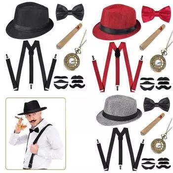 Красочные мужские аксессуары 1920-х годов, ретро-костюм для косплея, аксессуары для карнавальной вечеринки красный