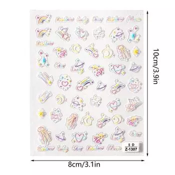 Красочные наклейки для ногтей «Звездное небо» Рельефные радужные 3D-наклейки Мультяшные наклейки для ногтей Ношение доспехов Дизайн ногтей своими руками Декоративные белый