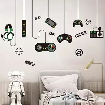 Красочные наклейки на стену для игрового контроллера для спальни, игровой комнаты, украшения крыльца, съемные настенные наклейки разноцветный
