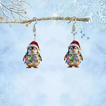 Красочные огни милые серьги в виде пингвинов атмосфера вечеринки серьги с рисунком из мультфильмов