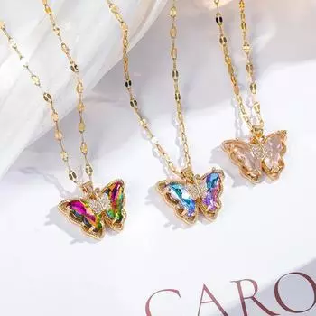 Красочные ожерелья с бабочками из циркония для женщин и девочек, легкие роскошные хрустальные подвески, женские романтические цепочки для цепочек, ювелирные изделия, аксессуары, подарки чёрный